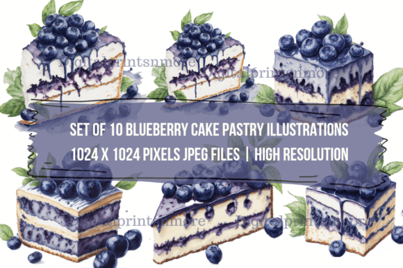 Download Set of 10 Blueberry Cake Illustrations - Illustrations Collection