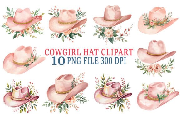 Download Watercolor Cowgirl Hat Clipart Bundle - Cowgirl hat clipart Collection