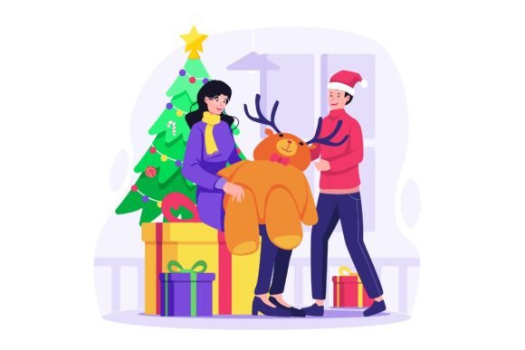 Download Giving Christmas Gift Illustration - Premium Resources