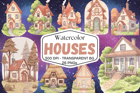 Download Watercolor House Illustrations - Illustrations Collection