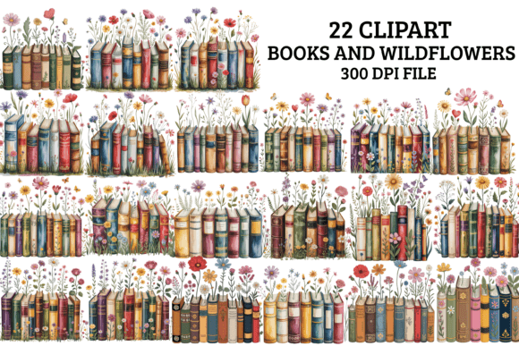 Download Books and Wildflowers Clipart Bundle PNG - Wildflowers clipart Collection