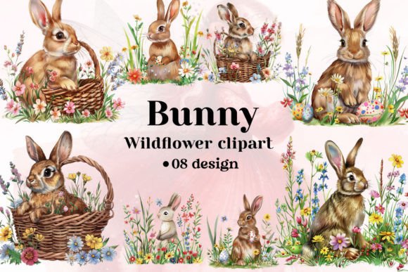 Download Bunny Wildflowers Clipart Bundle - Wildflowers clipart Collection