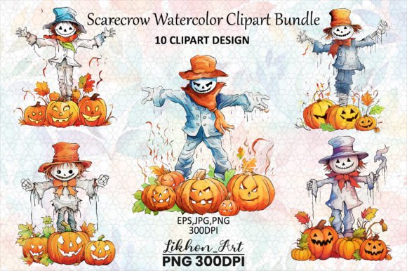 Download Scarecrow Watercolor Clipart Bundle - Scarecrow watercolor clipart Collection